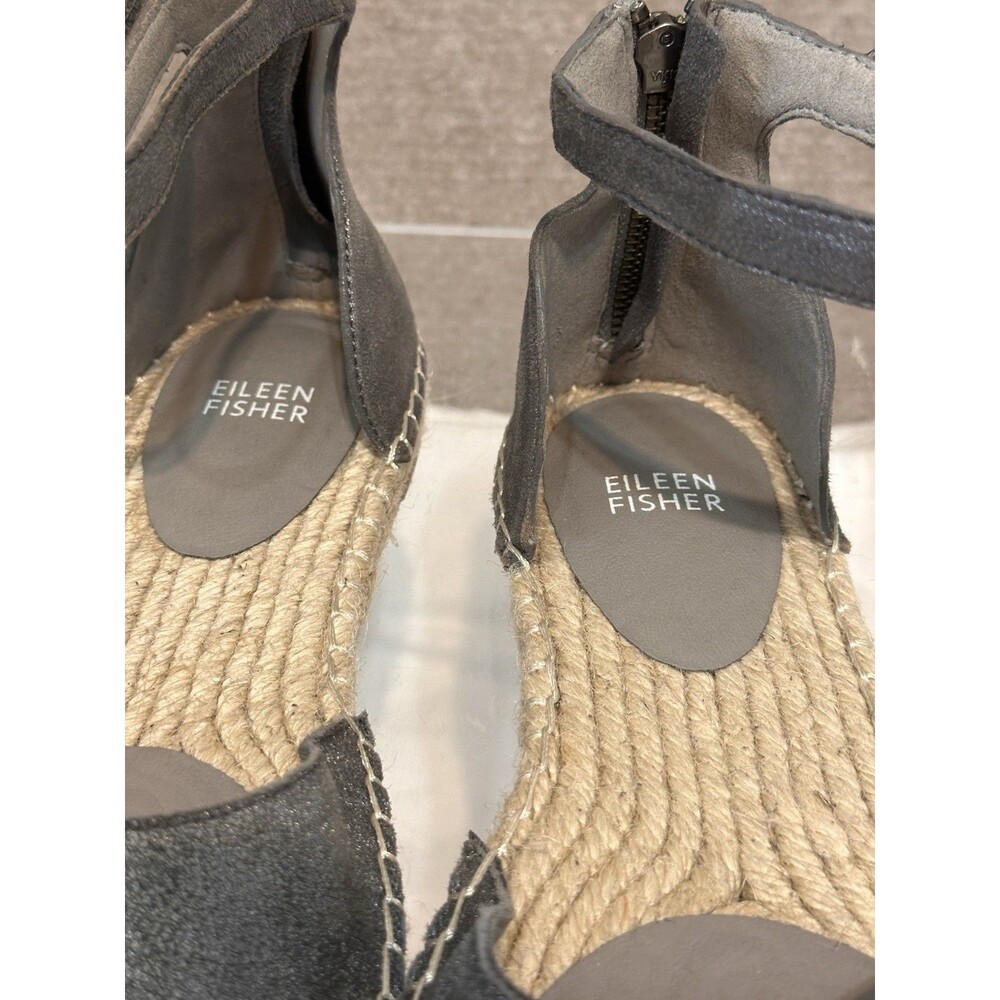 Eileen Fisher Lala Espadrilles Shoes Soft Pewter Metallic Flats US 8.5 EUC - Picture 8 of 16